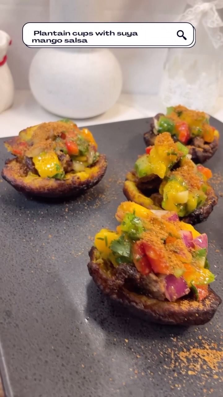 Plantain cups with suya mango salsa