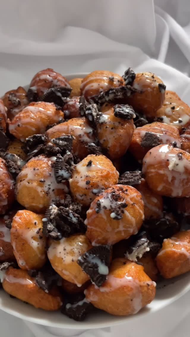 Puff-puff dusted with Oreo crumb and glaze